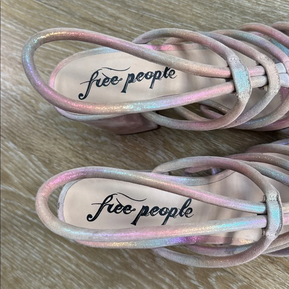 Free People Colette Cinched Heeled Sandals Rainbow iridescent Lustrous Heels 37 - Picture 13 of 15